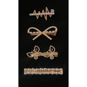 Hair Clips Set of 4 Pearls & Rhinestones Party Holidays
